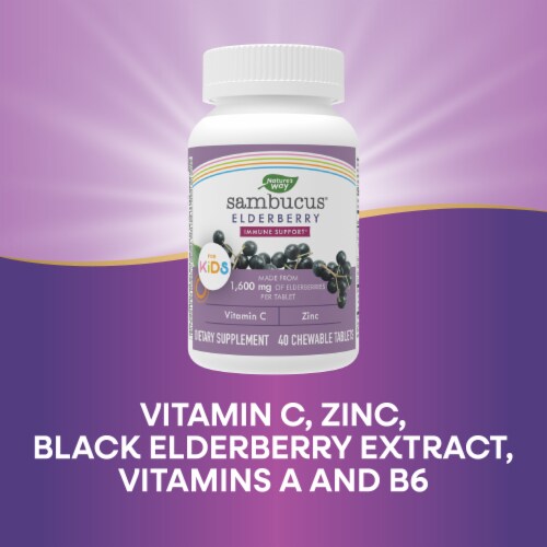Nature’s Way Sambucus Kids Elderberry Immune with Vitamin C and Zinc Berry Flavored Chewable Tablets Perspective: top