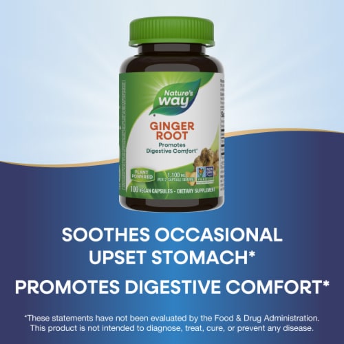Nature's Way Ginger Root Promotes Digestive Comfort Capsules 1100 mg Per 2 Capsule Serving Perspective: top