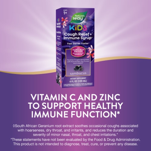 Nature’s Way Sambucus Kids Cough Relief + Immune with Elderberry Extract Vitamin C and Zinc Syrup Perspective: top