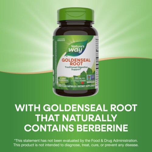 Nature's Way Goldenseal Root Contains Berberine Vegan Capsules 1000 mg Per 3 Capsule Serving Perspective: top