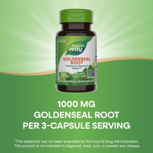 Nature's Way Goldenseal Root Contains Berberine Vegan Capsules 1000 mg Per 3 Capsule Serving Perspective: top