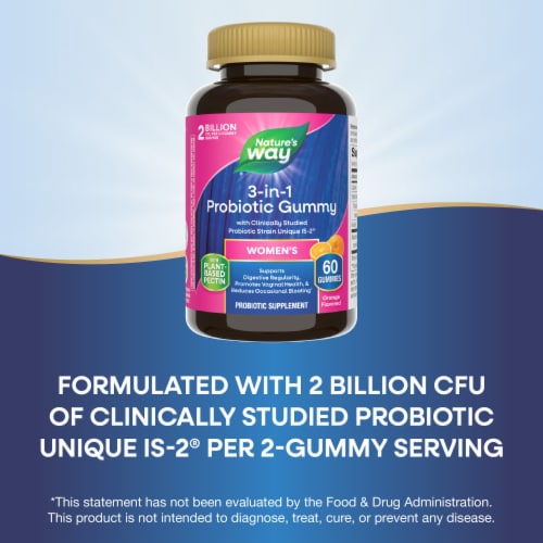 Nature’s Way 3 in 1 Women’s Probiotic Orange Flavored Gummies 2 Billion CFU per 2 Gummy Serving Perspective: top