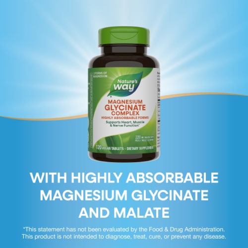 Nature’s Way Magnesium Glycinate Complex Highly Absorbable Vegan Tablets 220 mg per 2 Tablet Serving Perspective: top