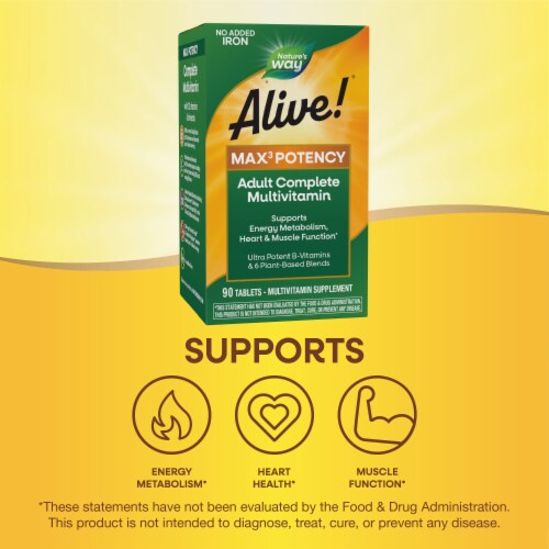 Nature's Way Alive! Max3 Potency Adult Complete Multivitamin With B Vitamins No Added Iron Tablets Perspective: top