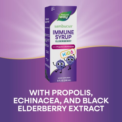 Nature's Way Sambucus Immune Kids Ages 2+ Elderberry Echinacea and Propolis Berry Flavored Syrup Perspective: top