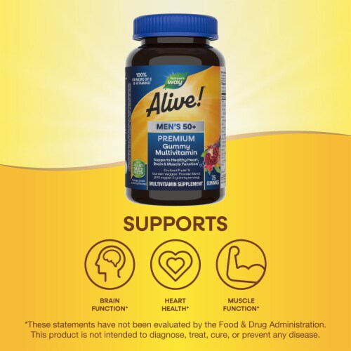 Nature's Way Alive! Men's 50+ Premium Multivitamin Orange Grape and Cherry Flavored Gummy Perspective: top