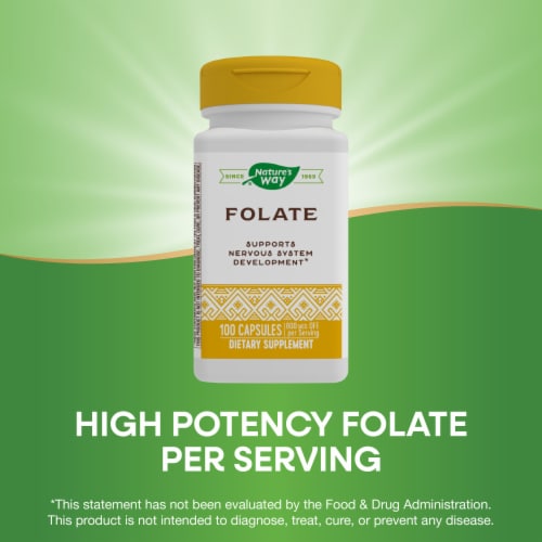 Nature's Way Folate Dietary Supplement Capsules Perspective: top