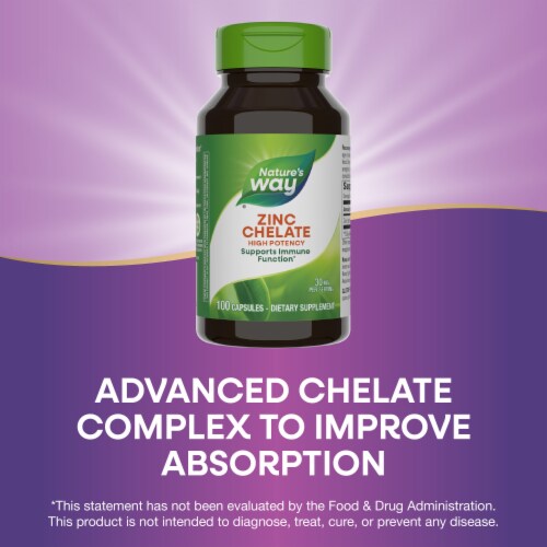 Nature's Way Zinc Chelate Immune Support High Potency Capsules 30 mg Per Serving Perspective: top