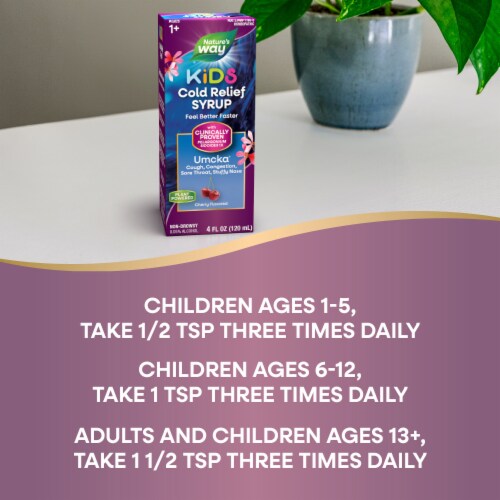 Nature's Way Kids Cold Relief Umcka Shortens Colds Homeopathic Cherry Flavored Syrup Perspective: top