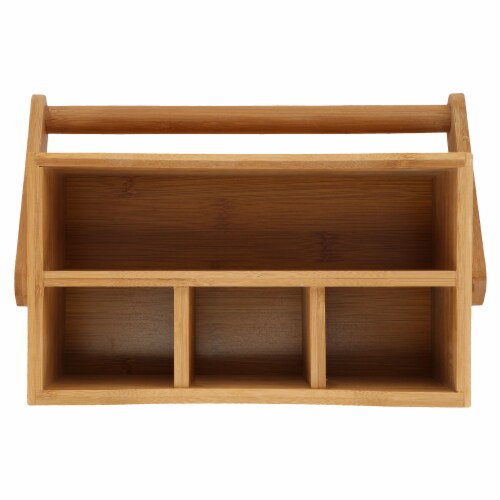 Natural Living Bamboo 4-section Flatware Caddy with Handle Perspective: top