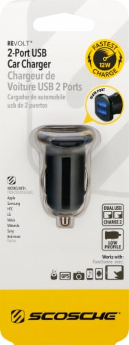 Scosche ReVOLT Dual 12-Watt USB Car Charger with Illuminated Ports - Black Perspective: top