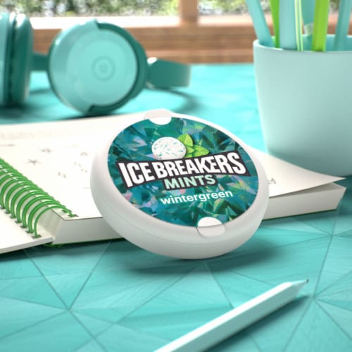 ICE BREAKERS Wintergreen Flavored Sugar Free Breath Mints Tin Perspective: top