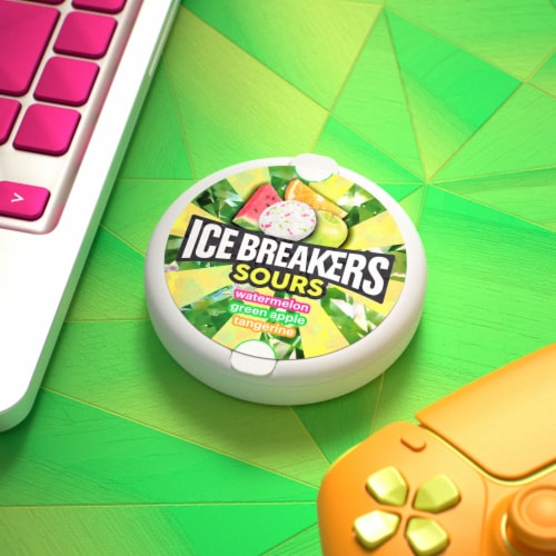 ICE BREAKERS Sours Assorted Fruit Flavored Sugar Free Mints Tin Perspective: top