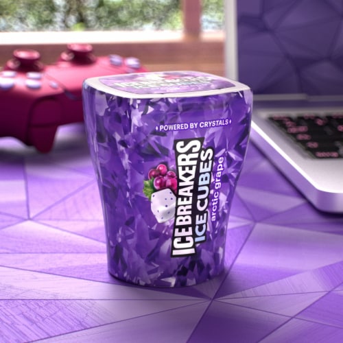ICE BREAKERS ICE CUBES Arctic Grape Sugar Free Chewing Gum Bottle Perspective: top