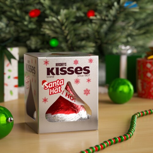 HERSHEY'S KISSES Solid Milk Chocolate Santa Hat Christmas Candy Gift Box Perspective: top