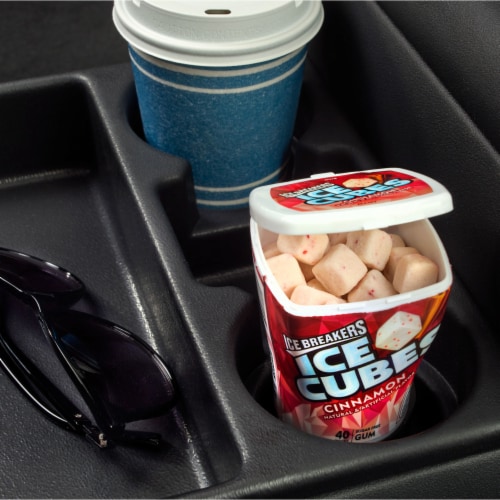 ICE BREAKERS Ice Cubes Cinnamon Sugar Free Chewing Gum Bottle Perspective: top