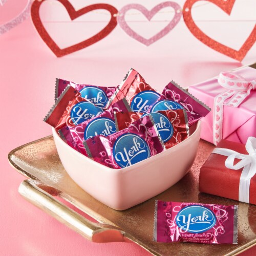 York Valentine's Dark Chocolate Covered Peppermint Patties Hearts Perspective: top