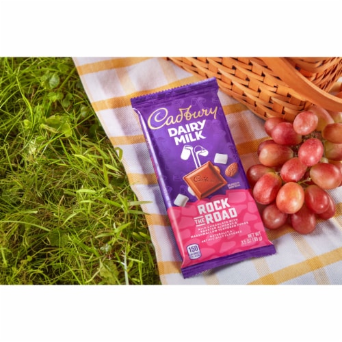 CADBURY DAIRY MILK Rock the Road Milk Chocolate Almonds and Marshmallow Fudge Candy Bar Perspective: top