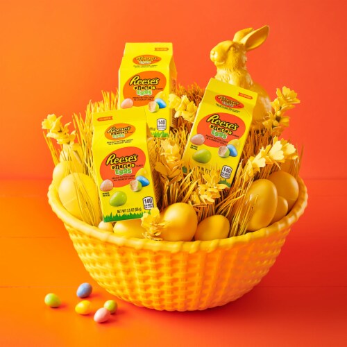 REESE'S PIECES Peanut Butter in a Crunchy Shell Eggs Easter Candy Carton Perspective: top