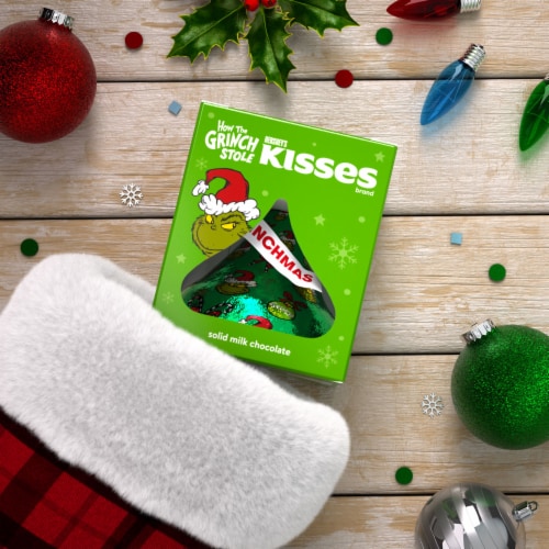 HERSHEY'S KISSES Grinch Solid Milk Chocolate Christmas Candy Gift Box Perspective: top