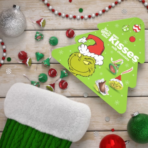 HERSHEY'S KISSES Grinch Milk Chocolate Christmas Candy Gift Box Perspective: top