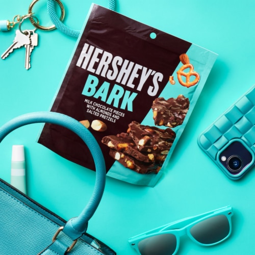 HERSHEY'S Milk Chocolate Candy Almonds and Salted Pretzels Bark Bag Perspective: top