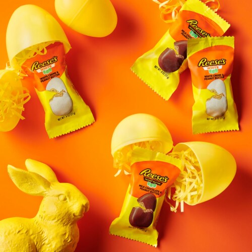 REESE'S Assorted Milk Chocolate White Creme Peanut Butter Eggs Easter Candy Bag Perspective: top