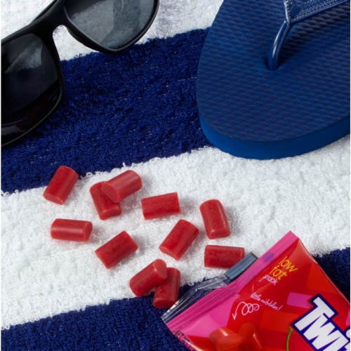TWIZZLERS NIBS Cherry Flavored Licorice Style Chewy Candy Bag Perspective: top