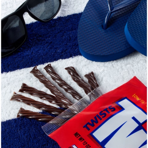 TWIZZLERS Twists HERSHEY'S Chocolate Flavored Licorice Style Chewy Candy Bag Perspective: top