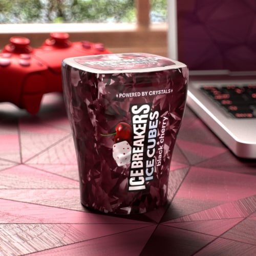 ICE BREAKERS Ice Cubes Black Cherry Sugar Free Chewing Gum Bottle Perspective: top