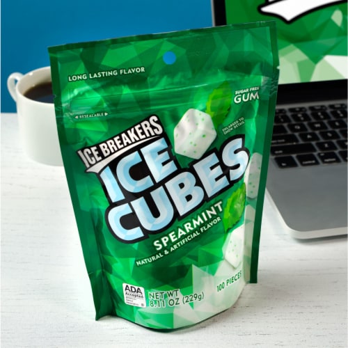 ICE BREAKERS Ice Cubes Spearmint Sugar Free Chewing Gum Pouch Perspective: top