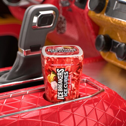 ICE BREAKERS Ice Cubes Fruit Punch Flavored Sugar Free Chewing Gum Bottle Perspective: top