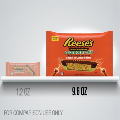 Reese's Peanut Butter Cups Franken-Cups Halloween Candy Milk Chocolate with Green Colored Creme Perspective: top