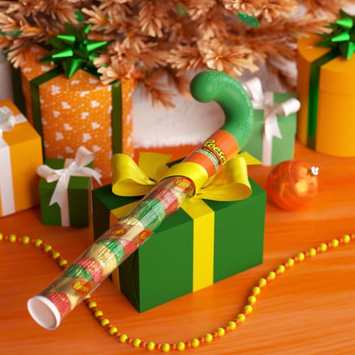 REESE'S Miniatures Milk Chocolate Peanut Butter Cups Christmas Candy Plastic Cane Perspective: top