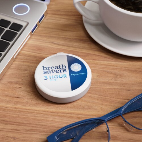 BREATH SAVERS Peppermint Flavored Sugar Free Breath Mints Tin Perspective: top