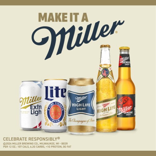Miller High Life Light Beer American Style Lager 4.1% ABV Cans Perspective: top
