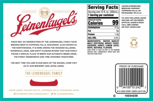 Leinenkugel's Honey Lemon Light Craft Beer Perspective: top