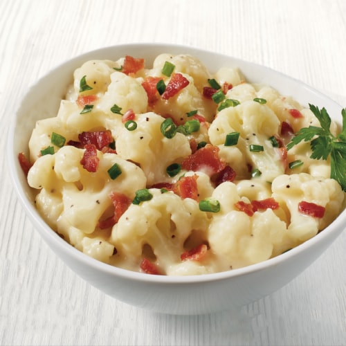 Alexia Loaded Cauliflower With White Cheddar And Bacon Frozen Cauliflower Side Perspective: top