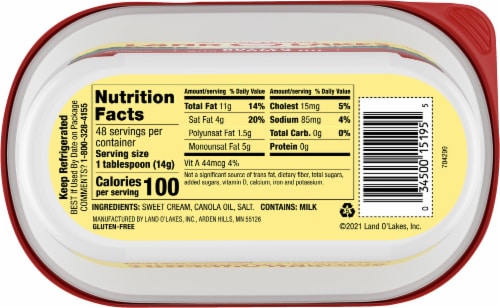 Land O Lakes® Butter with Canola Oil Tub Perspective: top