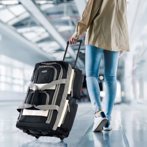 Olympia 22 In 8 Pocket U Shape Rolling Duffel Bag with Retractable Handle Black 1 Piece Foods Co