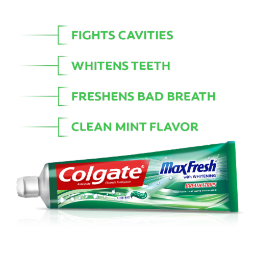 Colgate MaxFresh Clean Mint Whitening Toothpaste with Breath Strips Perspective: top