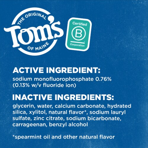 Tom's of Maine Whole Care Natural Toothpaste with Fluoride Spearmint Perspective: top