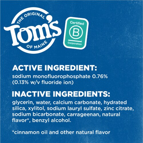 Tom's of Maine Whole Care Natural Toothpaste with Fluoride Cinnamon Clove Perspective: top