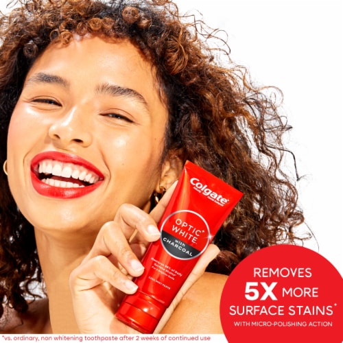 Colgate Optic White Whitening Toothpaste with Charcoal in Cool Mint Paste Perspective: top