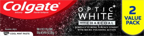 Colgate Optic White with Charcoal Cool Mint Striped Paste Teeth Whitening Toothpaste Perspective: top