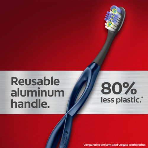 Colgate® Keep Manual Toothbrush Deep Clean Navy Starter Kit with 2 Replacement Brush Heads Perspective: top