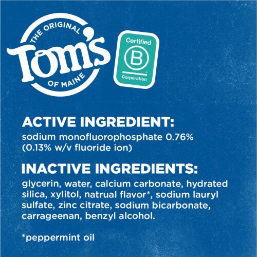 Tom's of Maine Whole Care Natural Toothpaste with Fluoride Peppermint Perspective: top