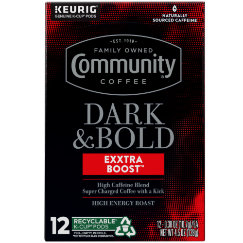 Community Coffee® Dark & Bold Exxtra Boost™ High Caffeine Blend K-Cup® Coffee Pods Perspective: top