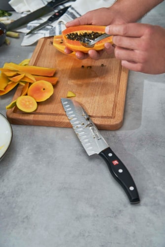 Zwilling TWIN Signature Hollow Edge Santoku Knife Perspective: top