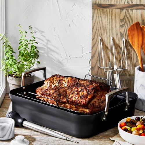 ZWILLING Motion Hard Anodized 16 x 14-inch Aluminum Nonstick Roaster Pan w/ Rack & Tools Perspective: top